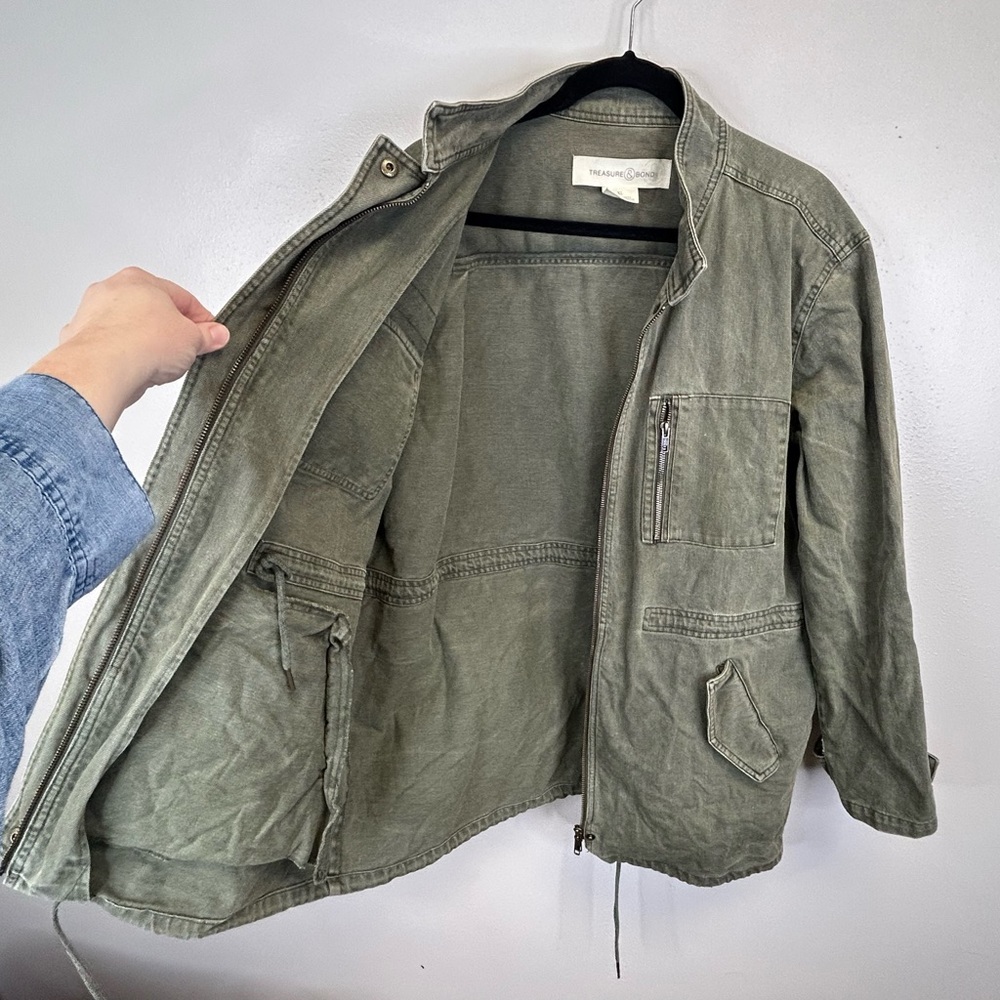 Green Utility Jacket Mens XL Pockets Full Zip Outdoor Barn Farm Military Style - Picture 8 of 15